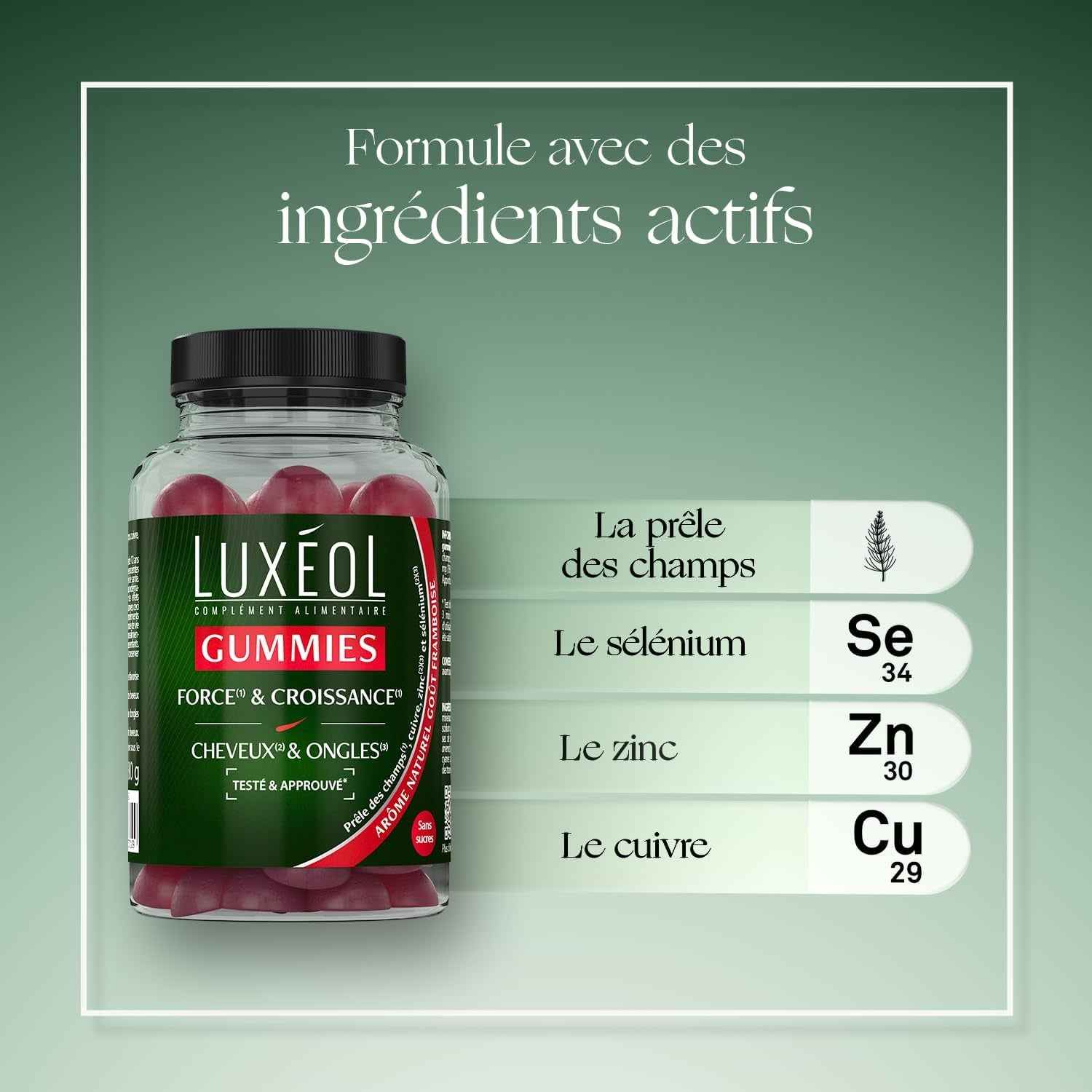 - Gummies Force & Croissance - Cheveux(2) & Ongles(3) | Complément Alimentaire - Croissance(1) - Arôme Naturel Goût Framboise - Sans Sucres - Fabriqué En France - Environ 60 Gummies