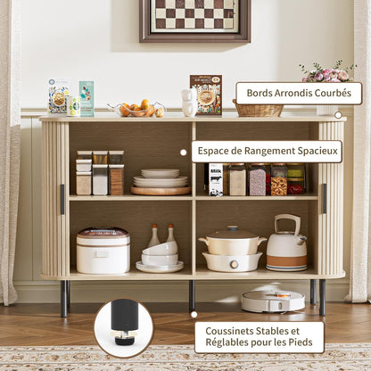 Buffet, Armoire De Cuisine Avec 2 Portes Coulissantes, Étagères Réglables, Meuble De Rangement, Bar À Café, Meuble D'Appoint Pour Cuisine, Salle À Manger, Salon,Beige