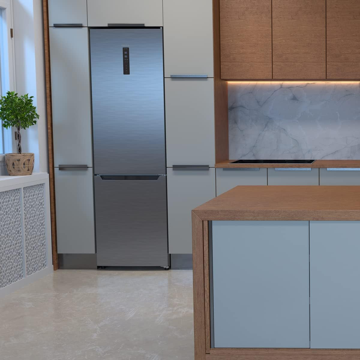 Frigorífico Combi 2 Puertas Bolero Coolmarket Combi 322 Inox D. 322 L, Altura 185 Y 60 Cm De Ancho, Bajo Consumo, Motor Inverter, Sistema Multi Air Flow, Total No Frost