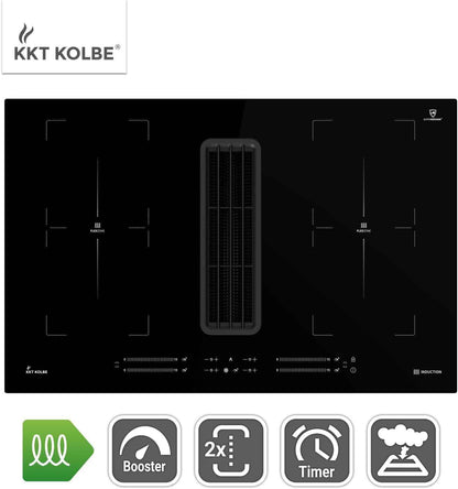 Downdraft Plaque À Induction | Aspiration Intégrée Dans La Table | 80 Cm | Autonome | 7 Kw | 4 Zones | 15 Niveaux | 2 Zones Flexibles | Sans Cadre | IND800DRAFT
