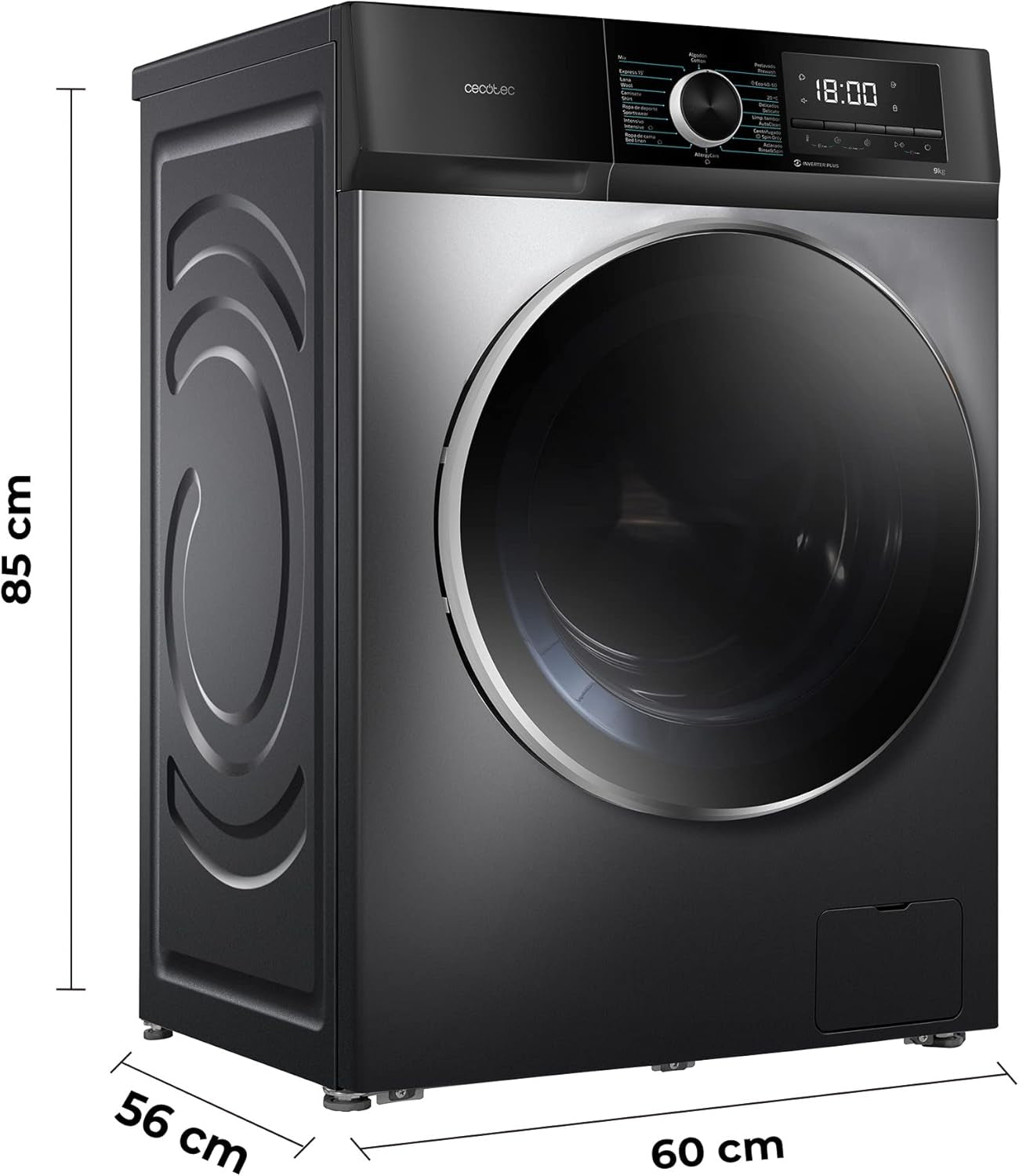 Lavadora 9 Kg Carga Frontal Bolero Dresscode 9500 Inverter Steel A. 1900 W, 1400 Rpm, Motor Inverter Plus, Bajo Consumo, 16 Programas, Steammax, Delay Start, Acero