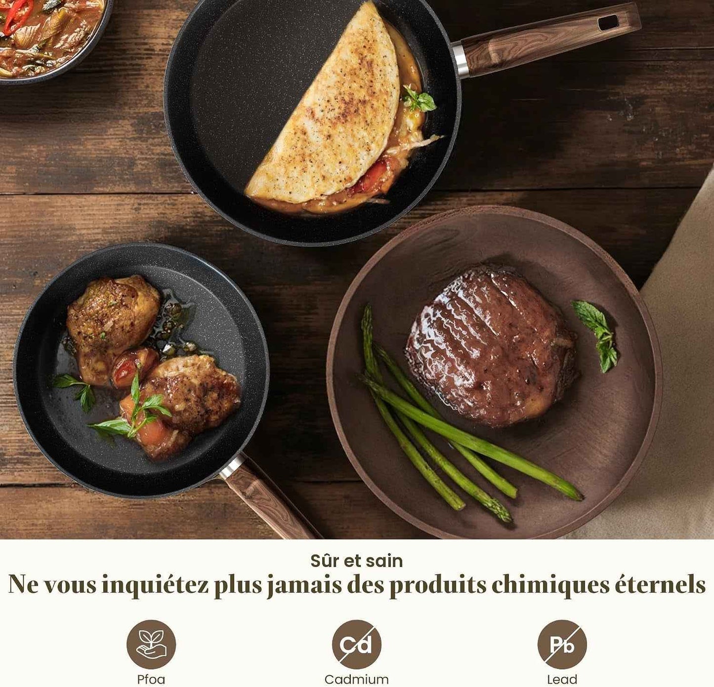 Batterie De Cuisine Induction 12 Pièces Antiadhésives | Noir Granite Set De Poêles Et Casseroles, 100% Sain Et Sans PFOA Ni PFOS, Compatible Avec Toutes Les Plaques De Cuisson