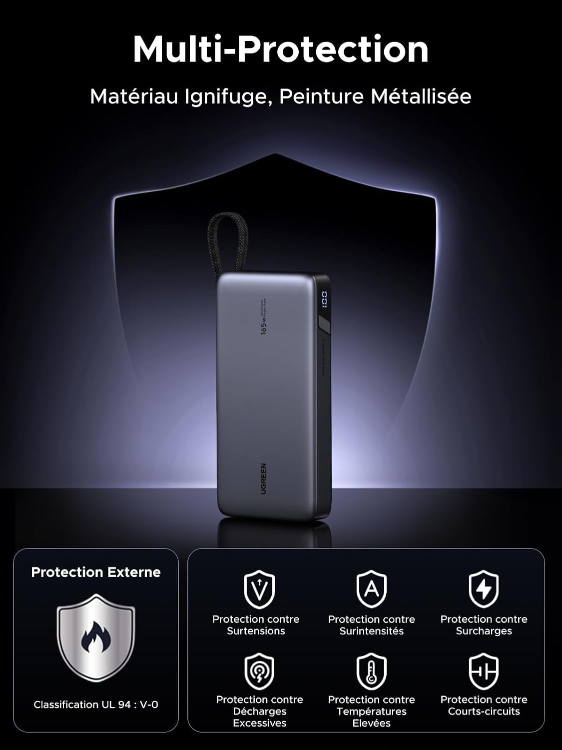 Nexode 165W Batterie Externe 25000Mah Power Bank Charge Rapide 140W | 4 EN 1, 2 Câbles USB C, 2 Ports 1C1A, Chargeur Portable PC, LED, Compatible Avec Iphone 17 16 15 Galaxy S26 S25 Ipad Macbook