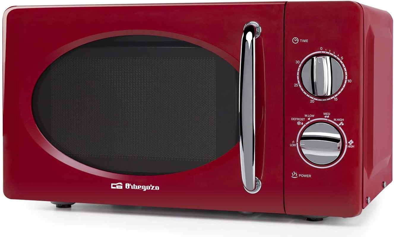 MI2020 Four À Micro-Ondes, 20 L De Capacité, 6 Niveaux De Fonctionnement, Minuterie Jusqu’À 30 Min, Modèle Vintage, 700 W, Acier, Rouge