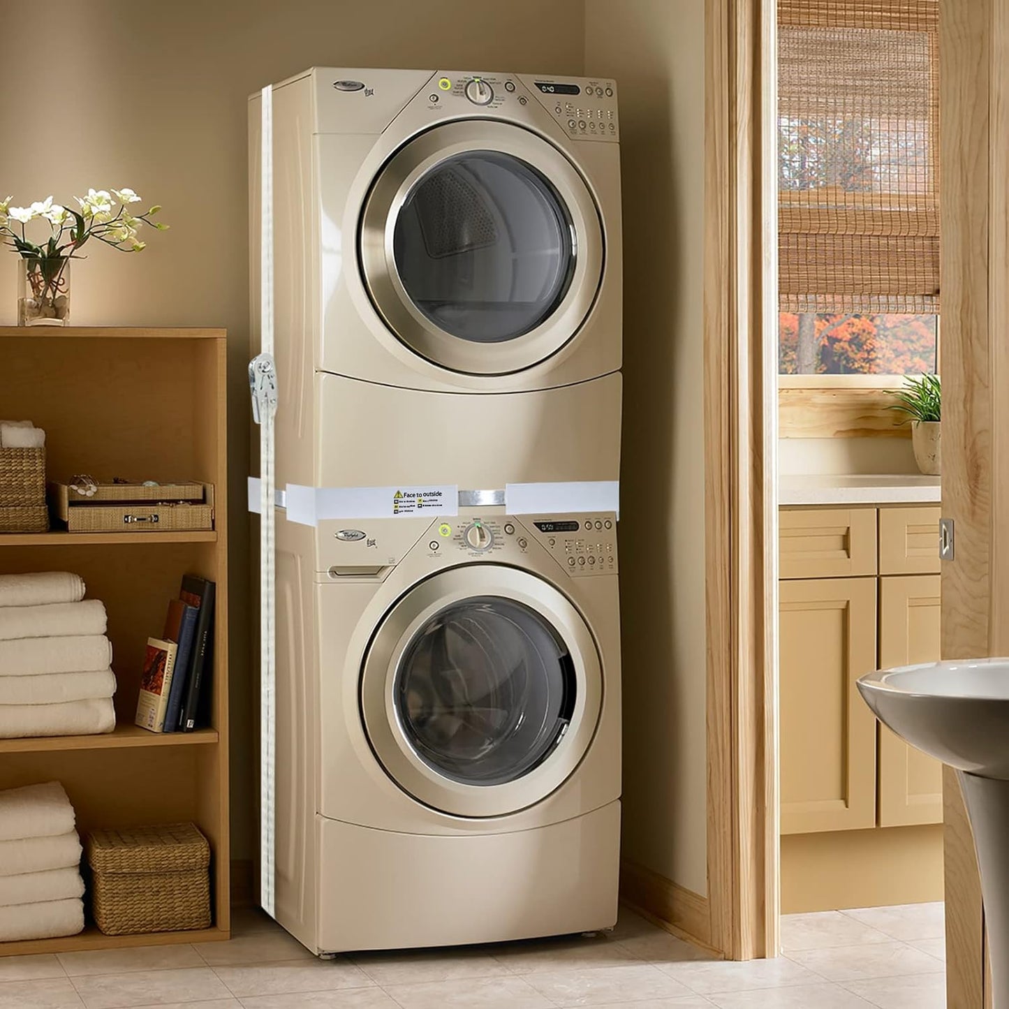 Kit De Superposition Universel, Accessoires Pour Lave-Linge/Sèche-Linge, Universel Cadre Intermédiaire Pour Lave-Linge Et Sèche-Linge Avec Corde À Cliquet, Taille Réglable（46-66Cm）