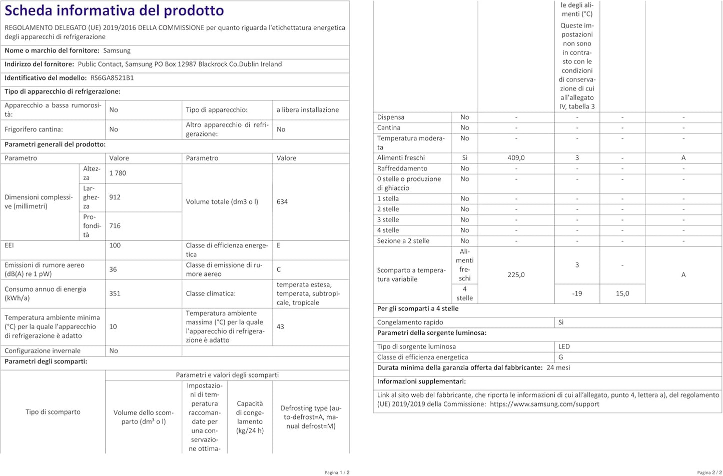 RS6GA8521B1/EG Frigo Américain Autoportante 634 L E Noir