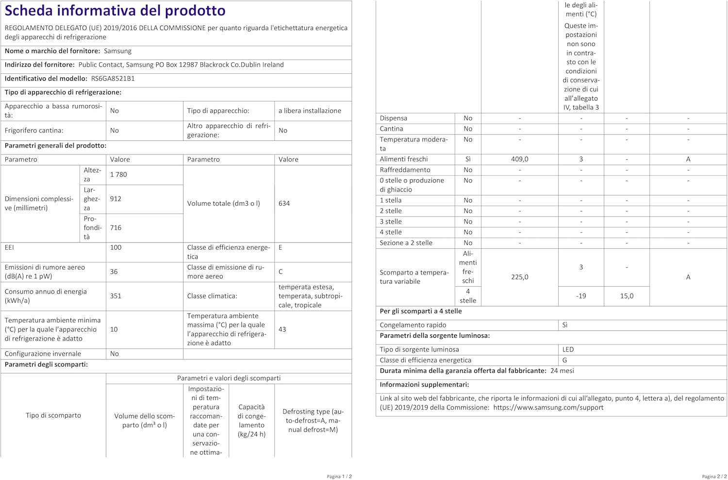 RS6GA8521B1/EG Frigo Américain Autoportante 634 L E Noir