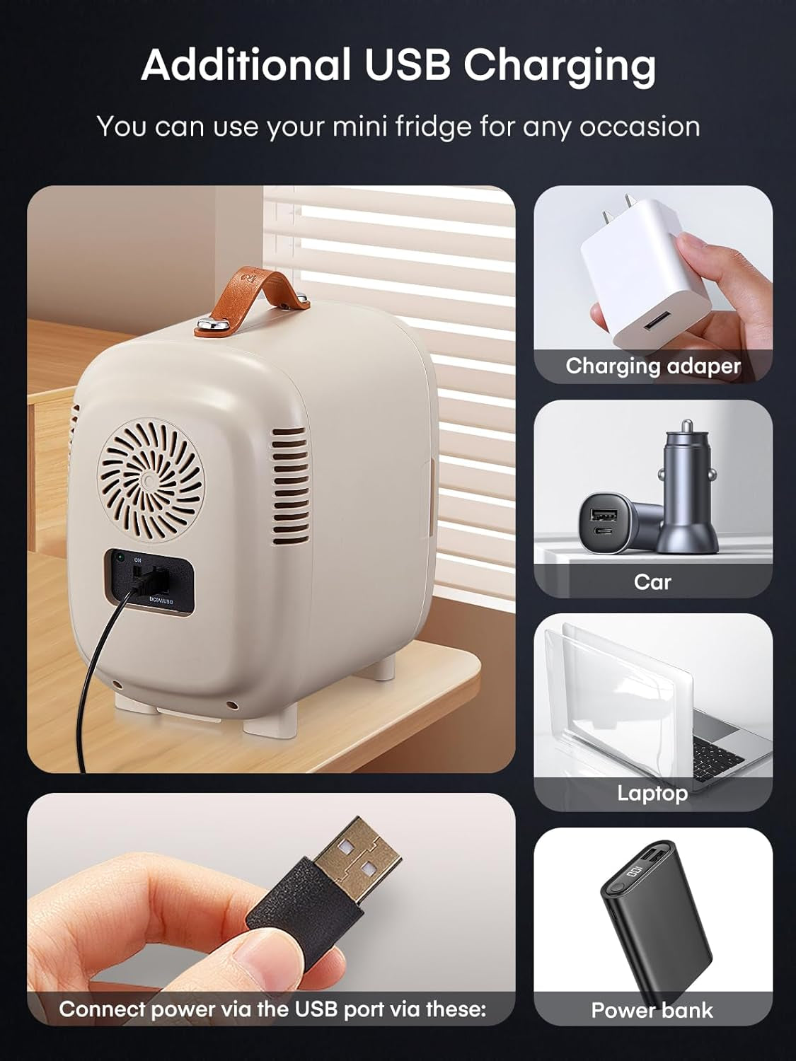 Mini Frigo De Chambre 5 Litres/ 6 Canettes, Petit Frigo USB/CA/CC, Frigo Cosmetique, Mini Réfrigérateurs Pour Boissons, Nourriture, Beauté, Bureau, Dortoir, Voiture, Blanc
