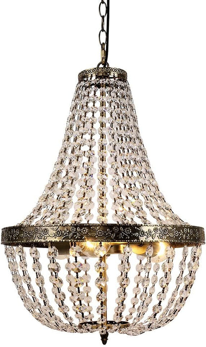 Lustre Cristal 3 Lumières, Lustre Vintage Avec Chaîne Réglable, E27, Pour Salle À Manger, Salon, Chambre À Coucher