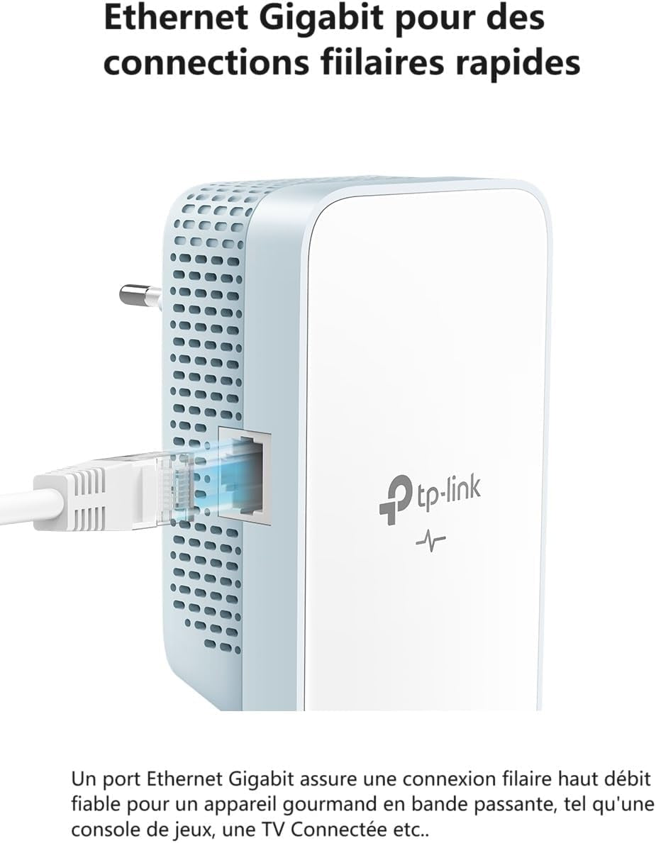 Prise CPL 1000 Mbps, Port Gigabit, Kit De 2 TL-WPA1000 KIT | Compatible Toutes Box Fibre, Plug & Play, Profitez D'Une Connexion Stable via Le Réseau Électrique, Idéal Pour Le Streaming