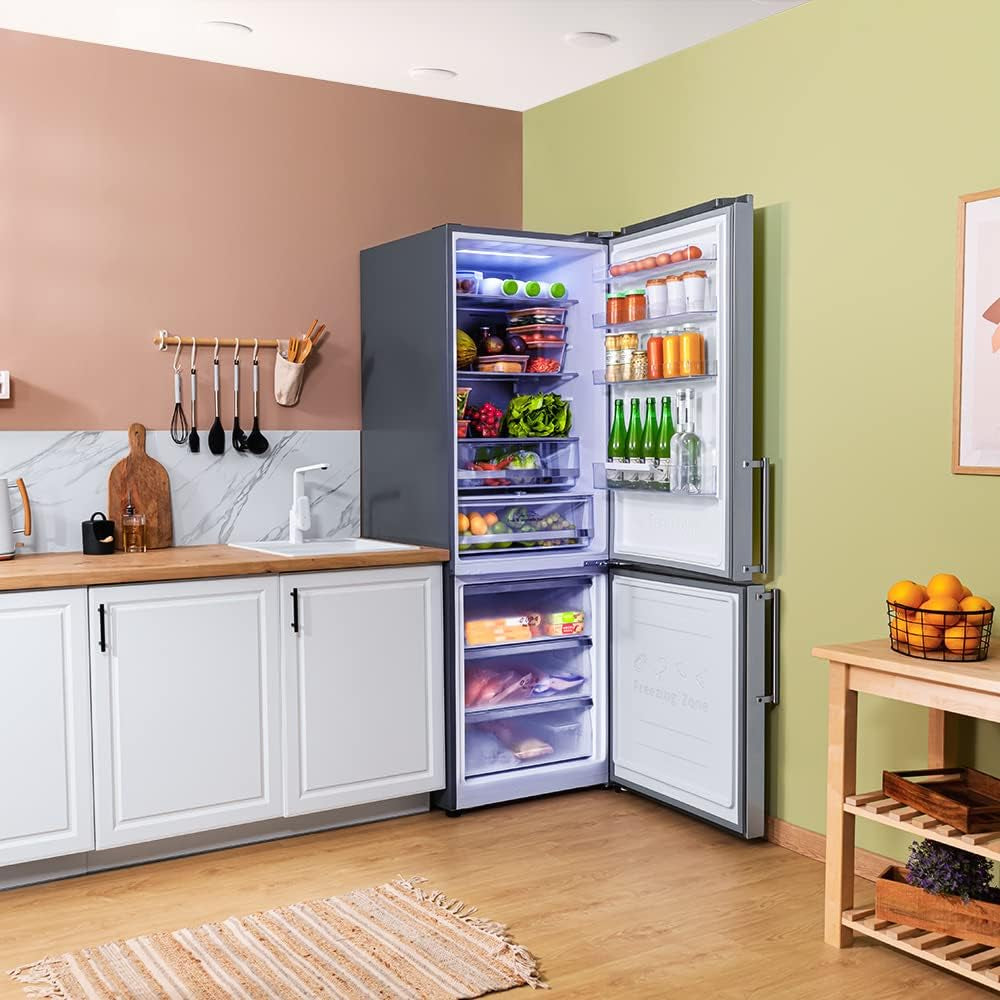 Frigorífico Combi 2 Portes Bolero Coolmarket Combi 495 Inox. 495 Litres, Hauteur 200 Cm, Économies D'Énergie, Pas De Gel, Refroidissement En Métal Pour Refroidissement