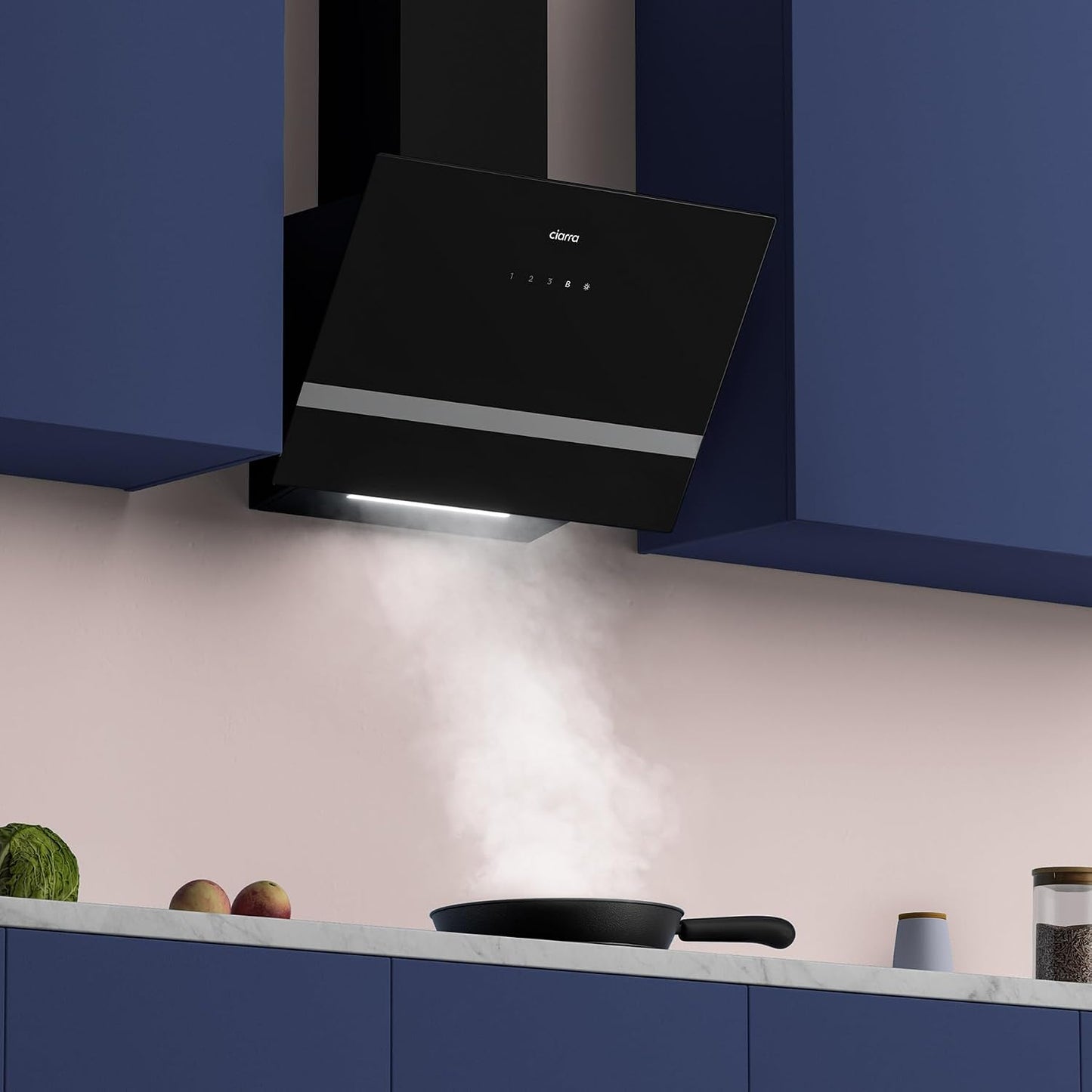 CBCB6736H Hotte Aspirante 60 Cm Classe A+++ - Hotte Inclinée 685M³/H | Filtre À Charbon CBCF003 Inclus - Recyclage & Évacuation - Wifi &Commande Tactile- 4 Vitesses Avec Boost - LED Dimmable -Noir