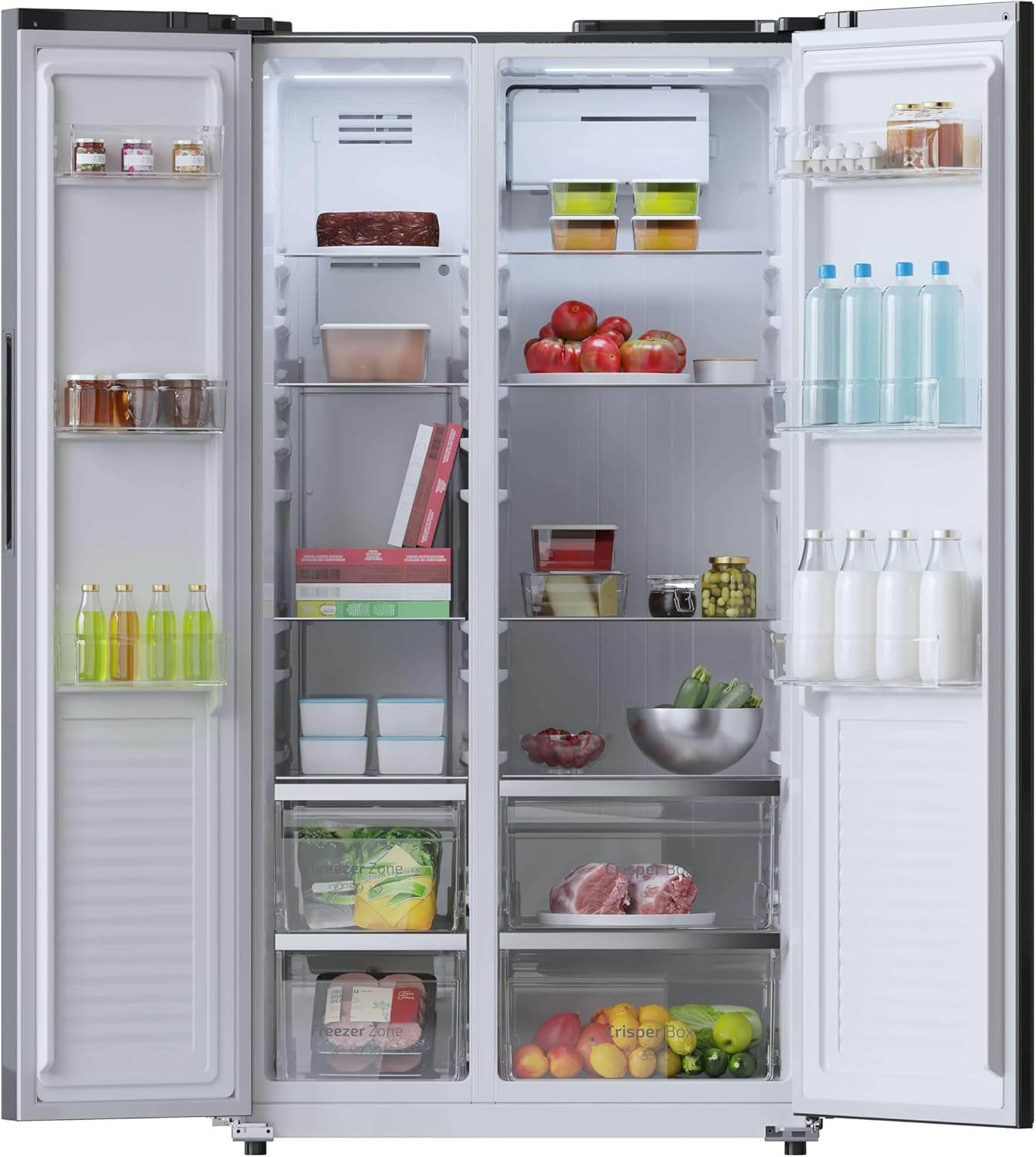 Réfrigérateur Américain De 550 Litres Bolero Coolmarket SBS 550 Glass D. 177 Cm De Hauteur Et 90 Cm De Largeur, Système Multi Air Flow, No Frost Total, Moteur Inverter Plus