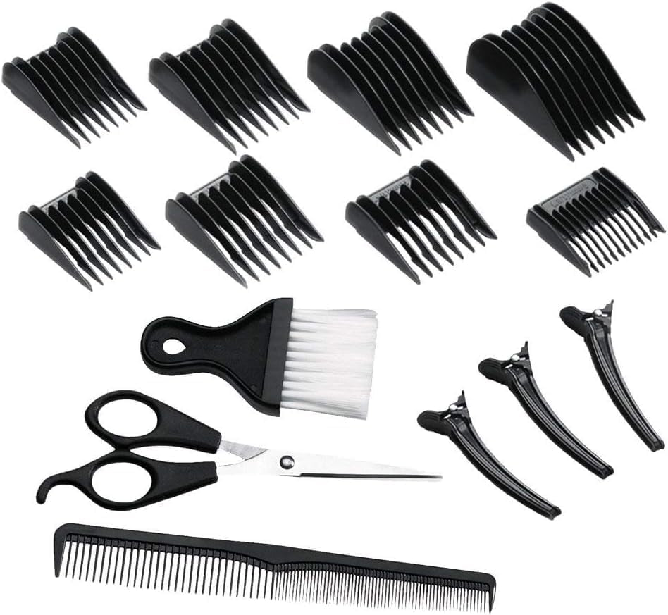 Tondeuse Cheveux [Kit Coiffeur Professionnel] Stylist Noir & Argent (Lames Céramique Auto-Affûtées, Secteur/Sans Fil-Batterie Lithium, 8 Sabots, Mallette Pro + Accessoires) Tondeuse HC363C