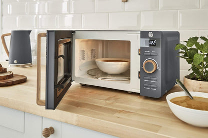 Nordic Micro-Ondes Numérique 20 L, 6 Niveaux De Fonctionnement, 800 W Puissance, Minuterie 30 Min, Nettoyage Facile, Mode Dégivreur, Design Moderne, Poignée Effet Bois, Gris Mat