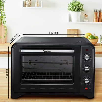 Four Électrique À Chaleur Tournante 60 L, 7 Modes De Cuisson, Tournebroche, Thermostat Réglable Jusqu’À 240 °C, Timer 120 Minutes, 2 Grilles Réversibles, Optimo, Noir OX495810