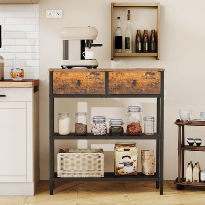 Console Meuble, 75 Cm Table Console, D'Entrée Avec 2 Tiroirs En Tissu, Table D’Appoint, Bout De Canapé, Pour Entrée, Salon, Style Industriel, Marron Rustique Et Noir EBF72XG01