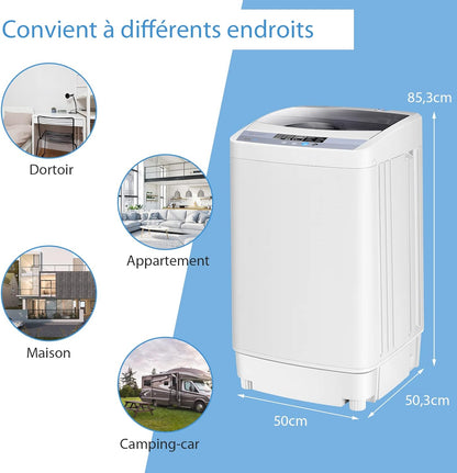Machine À Laver Automatique 10 Programmes Avec Volume Du Tambour 45L, Mini Lave-Linge Avec Capacité De Lavage De 4,5 Kg Avec Fonction De Séchage, 50 X 50,3 X 85,3 Cm