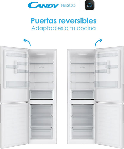 CCE4T618EW Réfrigérateur Combiné - Total Nofrost Circle+, 344L, Stockage Flexible, Wi-Fi, Étagères Safety Glass, Lumières LED, Portes Réversibles, 39 Dba, Classe E, Blanc