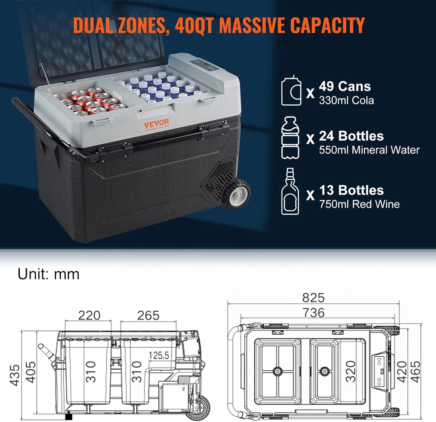 Glacière Électrique Portable De 38 L Réfrigérateur De Voiture Portable 12/24 V CC 100-240 V CA Frigo Voiture Double Zone 0,708 Kw.H -20 °C À 10 °C Réglable Congélateur Pour Camion Bateau Camping