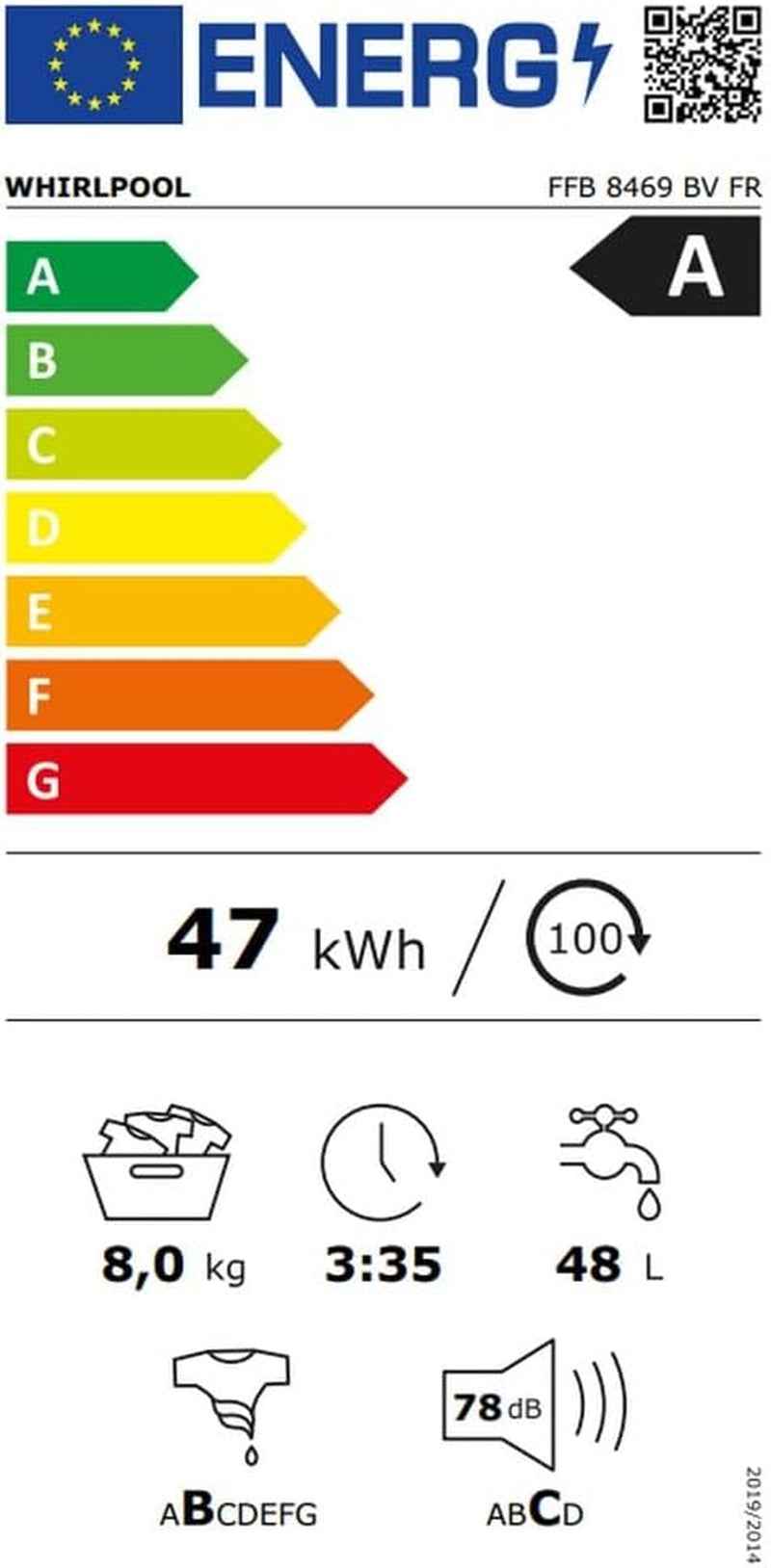 Lave Linge Frontal FFB8469BVFR, Blanc