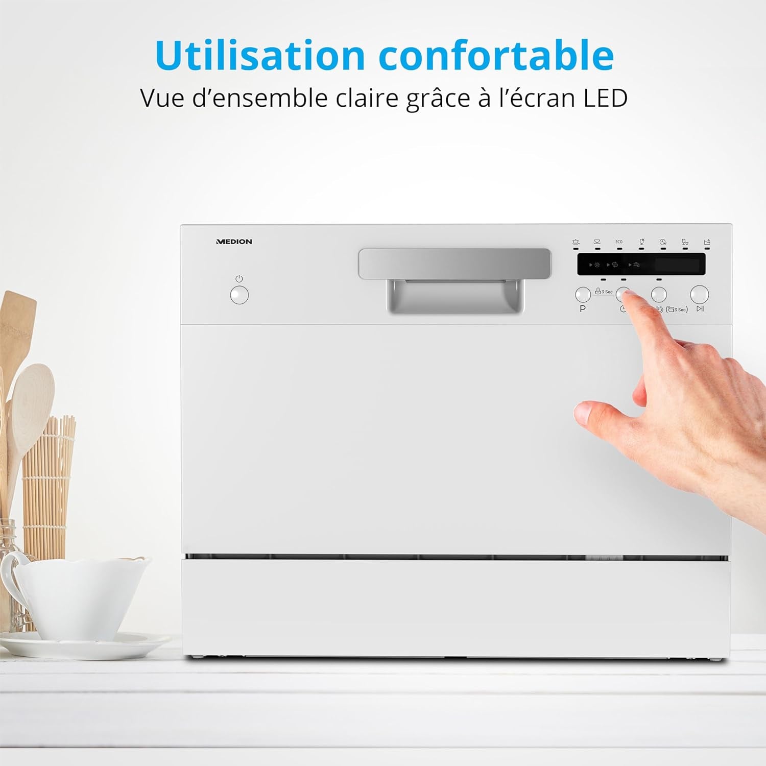 Lave-Vaisselle De Table (Capacité 6 Couverts, 7 Programmes De Nettoyage, Affichage LED, 47 Db, MD37496) Blanc