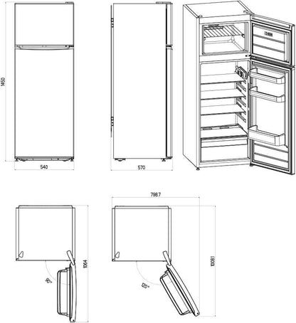 Réfrigérateur Blanc, 2 Portes. SF145501E, Capacité 206 Litres, Cyclique, Moteur Universel, Faible Niveau Sonore, Porte Réversible, Ouverture Par Prise, Classe Énergétique E