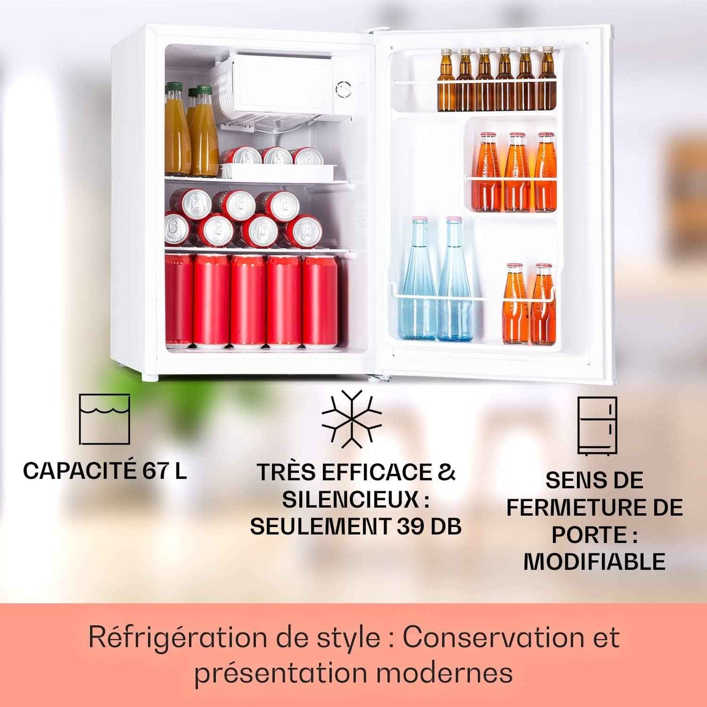 Mini Frigo De Chambre De 67L Pour Boissons Et Bieres, Petit Frigo Silencieux, Mini Bar Intérieur/Ext, Petit Refrigerateur Camping, Stockage De Vins, Cosmetique, Étagères Réglables, 5-14°C