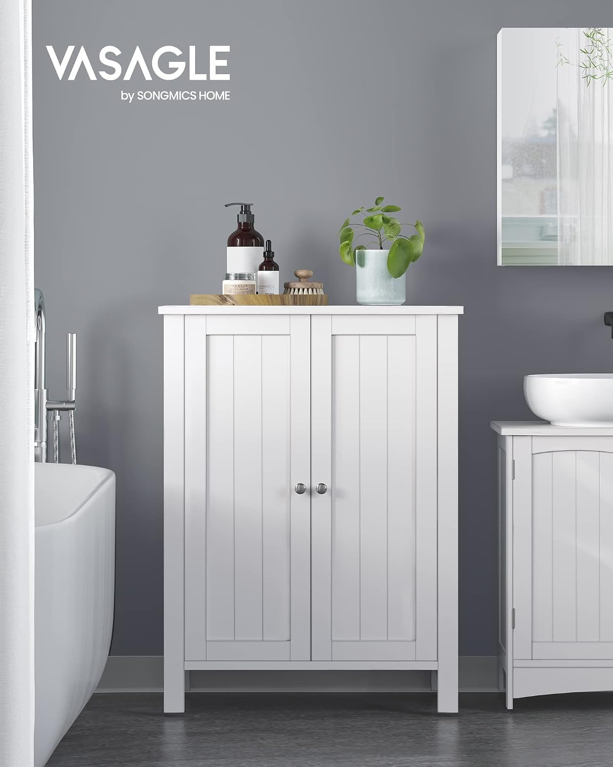 Meuble Salle De Bain Sur Pieds, Armoire De Rangement, Placard Avec 2 Étagères Réglables, 30 X 60 X 80 Cm, Blanc BCB60W