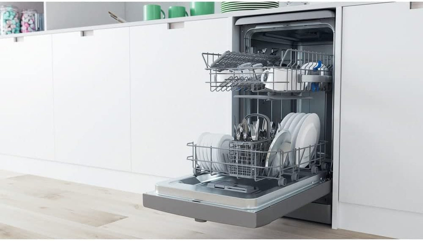 Indesit DSFE 1B10 S Lave-Vaisselle Autonome 10 Places A+ - Lave-Vaisselles (Autonome, Argent, Compact (45 Cm), Argent, Boutons, Rotatif, 1,3 M)
