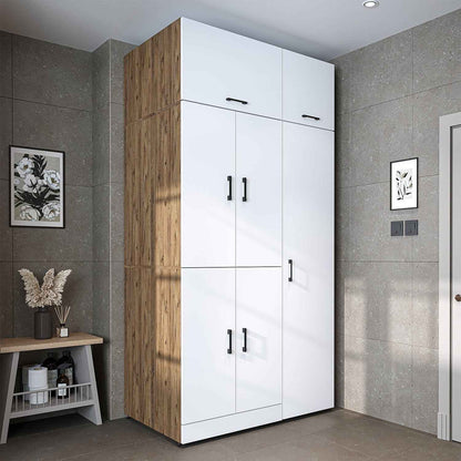 Dora - Armoire De Machine À Laver - Pour Sèche-Linge Et Machine À Laver - En 4 Couleurs - Avec Portes Et Panneau Coulissant - Blanc - Chêne