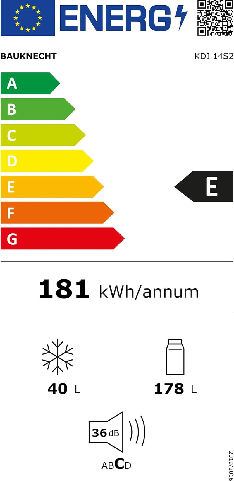 KDI 14S2 Réfrigérateur/Congélateur Encastrable/Classe D'Efficacité Énergétique : E/Niche 145 / Réglage Électronique De La Température/Éclairage Led/Dégivrage Automatique Dans La