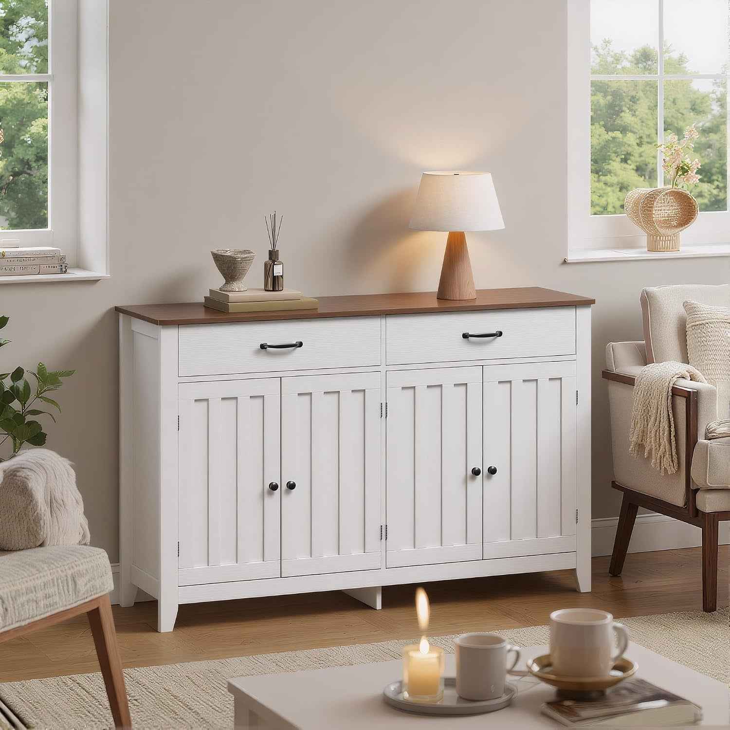 Buffet, Armoire Moderne Minimaliste À Grande Capacité, Armoire Multifonctionnelle De Cuisine Pour La Vaisselle, Adapté Pour Cuisine & Salon,120×40×89Cm,Retro