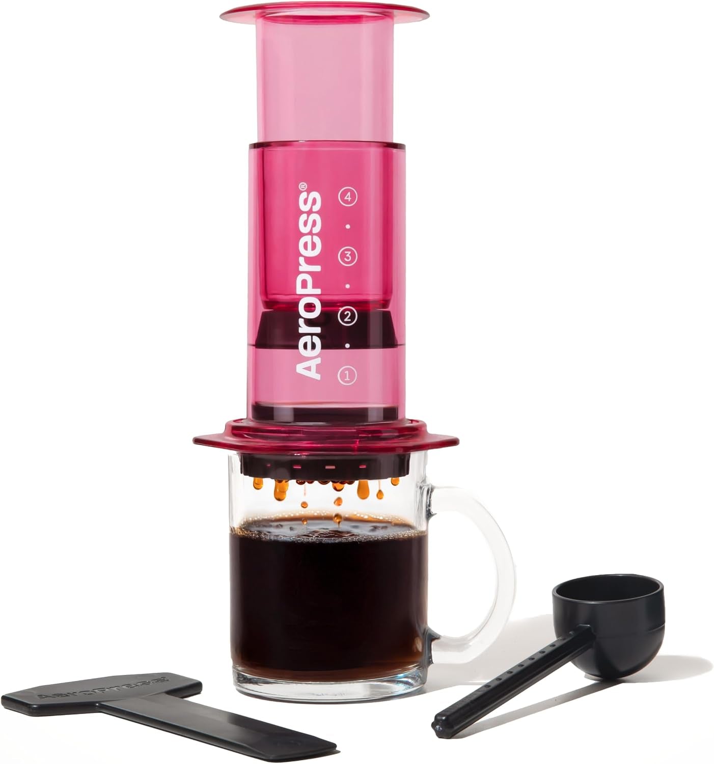 Clear Pink Cafetière À Piston Tout-En-Un, Style Expresso Et Filtre, Infusion En 2 Minutes, Petite Cafetière Portable Idéale Pour Les Voyages Et Le Camping