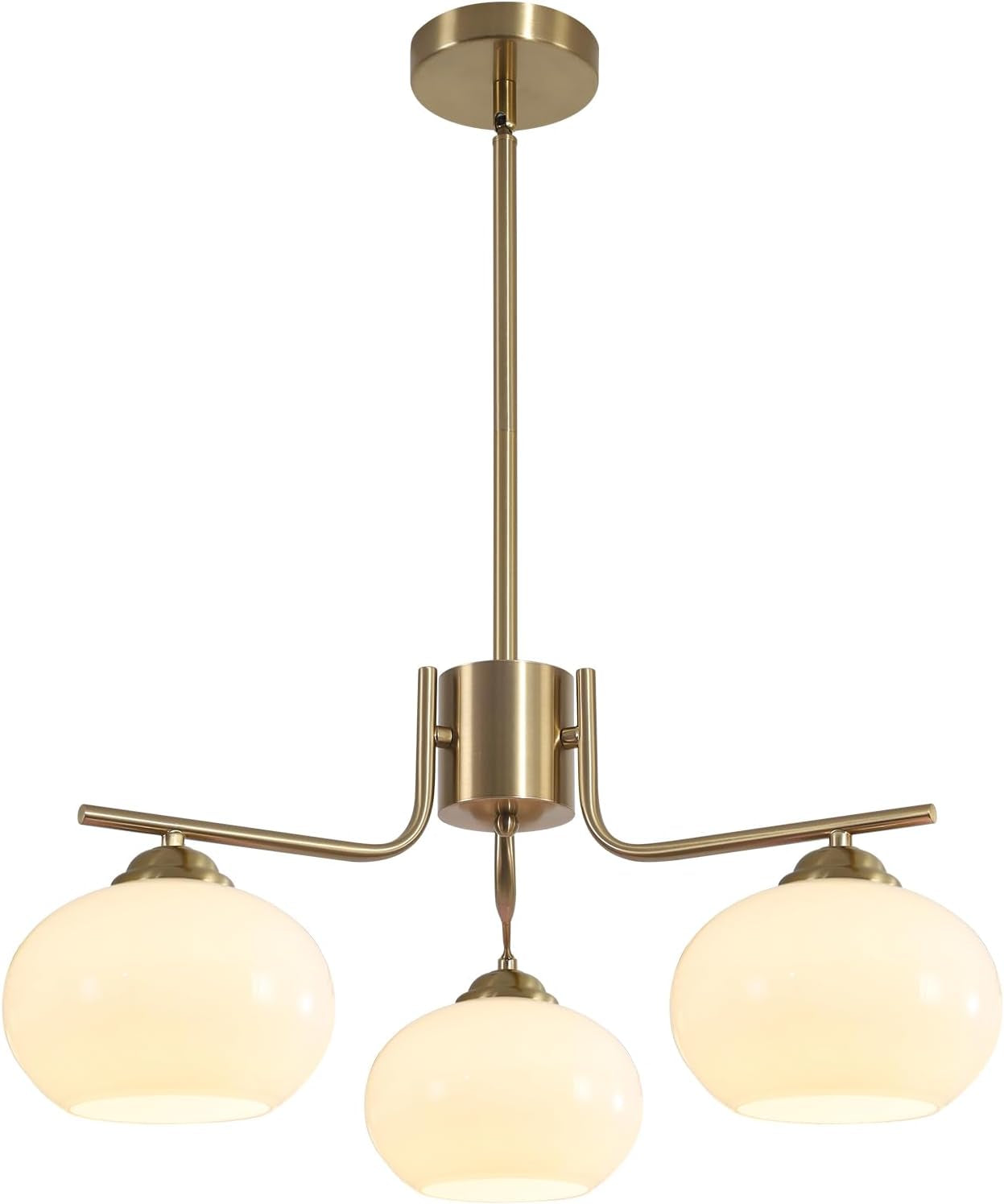 Lustres Sputnik Modernes En Verre De Lait Blanc À 3 Lumières Du Milieu Du Siècle | Abat-Jour De 18 Cm, Hauteur Réglable, Laiton Brossé, Doré, Suspension Pour Plafond Incliné, Salle À Manger, Cuisine, Foyer