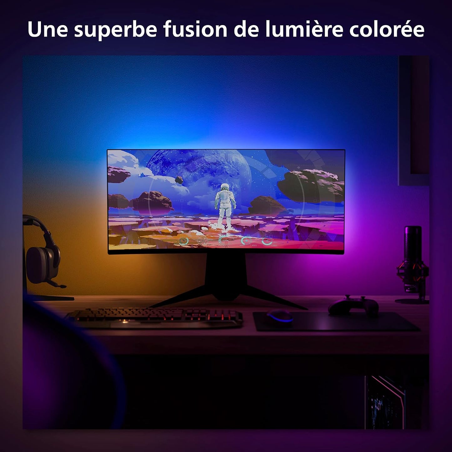 Philips Hue White and Color, Lightstrip Hue Play Gradient PC Pour Écran 24-27 Pouces, Synchronisation De La Lumière Avec Le Jeu Avec Hue Sync, Fonctionne Avec Alexa, Google Assistant Et Apple Homekit