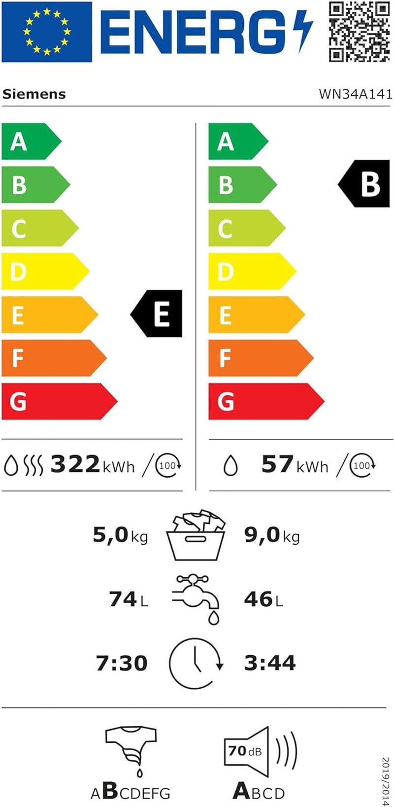 WN34A141 Iq300 Lave-Linge Séchant À Chargement Frontal Avec Capacité De 9/5 Kg, 1400 Tr/Min, Autodry, Speedpack L, Iqdrive, Aquastop, Blanc, 60 Cm