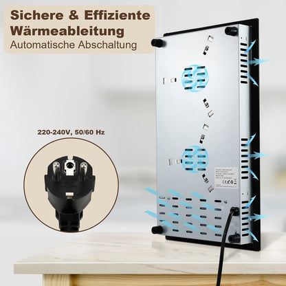 Plaque Vitrocéramique 2 Feux, Plaque De Cuisson Electrique 30Cm, Electrique Plaque Encastrable, Commande Tactile, 3000W 9 Niveaux De Puissance, Minuterie 1-99 Min, Pour Toutes Les Casseroles