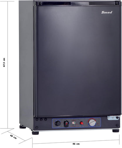 Frigo Trimixte 12V/220V/Gaz,60L,Frigo Camping Gaz, 30Mbar, Température 0-10℃, Porte Réversible, Mini Réfrigérateur Silencieux Pour Camping-Car Caravane Mobile-Home,Noir