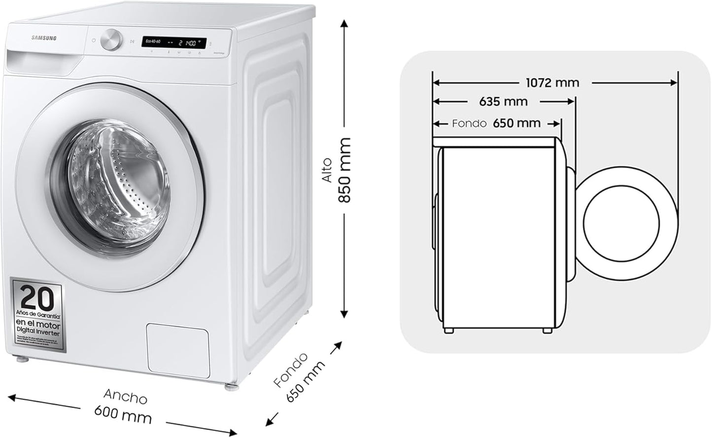 Elettrodomestiques WW12T504DTW/S3 Machine À Laver Ai Control Écollecteur De Câbles, 12 Kg, Blanc