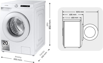 Elettrodomestiques WW12T504DTW/S3 Machine À Laver Ai Control Écollecteur De Câbles, 12 Kg, Blanc