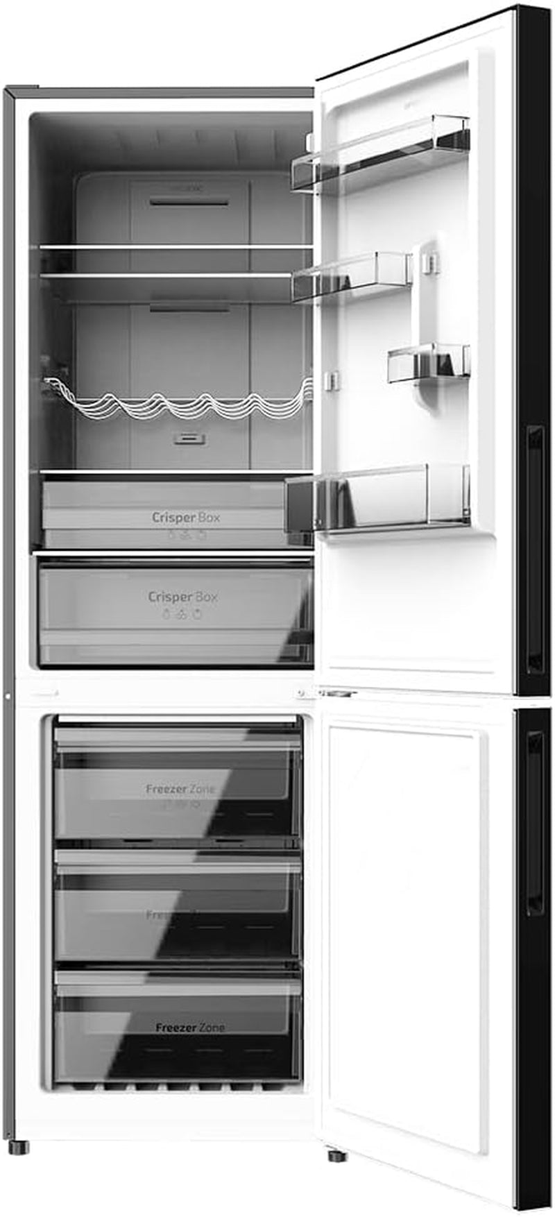 Réfrigérateur Autoportant Bolero Coolmarket Combi 322 Glass Black D. 2 Portes, 322 L, Hauteur 185, Largeur 60 Cm, Faible Consommation, Moteur Inverter Plus, Système Metal Cooling
