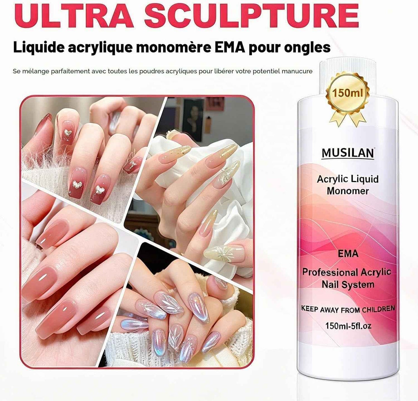 Monomère Liquide Acrylique Pour Ongles Avec 3PCS Pinceaux Ongles | Professionnel Grande Capacité 150Ml Monomère Liquide Acrylique Pour La Conception D'Ongles En Qualité Studio Et Débutant