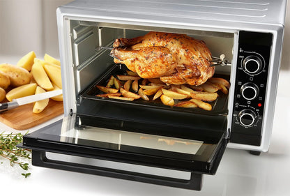 FC4200MS - Mini Four - 42L - Multifonction -240°C - 5 Positions De Cuisson - Porte Double Vitre - Accessoires : Lèchefrites, Grille, Pince Pour Récupérer Les Plats, Tournebroche -1800W - Silver