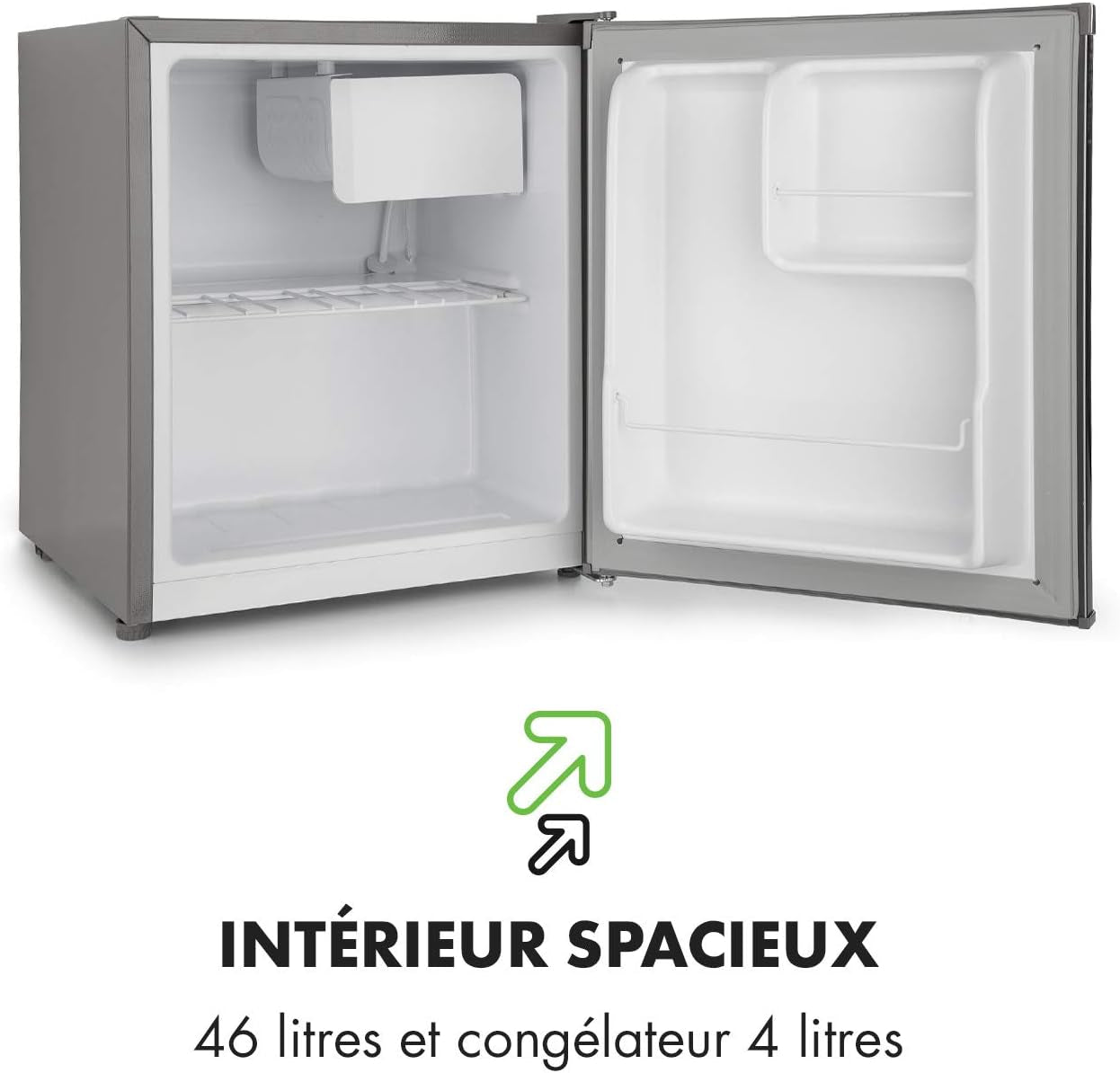 Snoopy Eco - Mini-Réfrigérateur, Peu Encombrant, 46 Litres, Congélateur De 4 Litres, Clayettes Réglables, Parfait Pour Les Petits Ménages - Gris