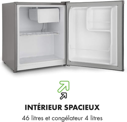 Snoopy Eco - Mini-Réfrigérateur, Peu Encombrant, 46 Litres, Congélateur De 4 Litres, Clayettes Réglables, Parfait Pour Les Petits Ménages - Gris