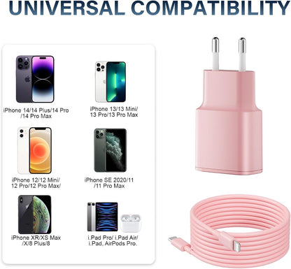 Chargeur Rapide Pour Iphone 14 13 12 11, Lot De 2 PD 3.0 Prise USB C Rose | Avec 2M Cable Lightning for Iphone 14/14Pro/13/13 Mini/13 Pro/13Pro Max/12/12Pro/12 Pro Max/11/11 Pro/ 11 Promax