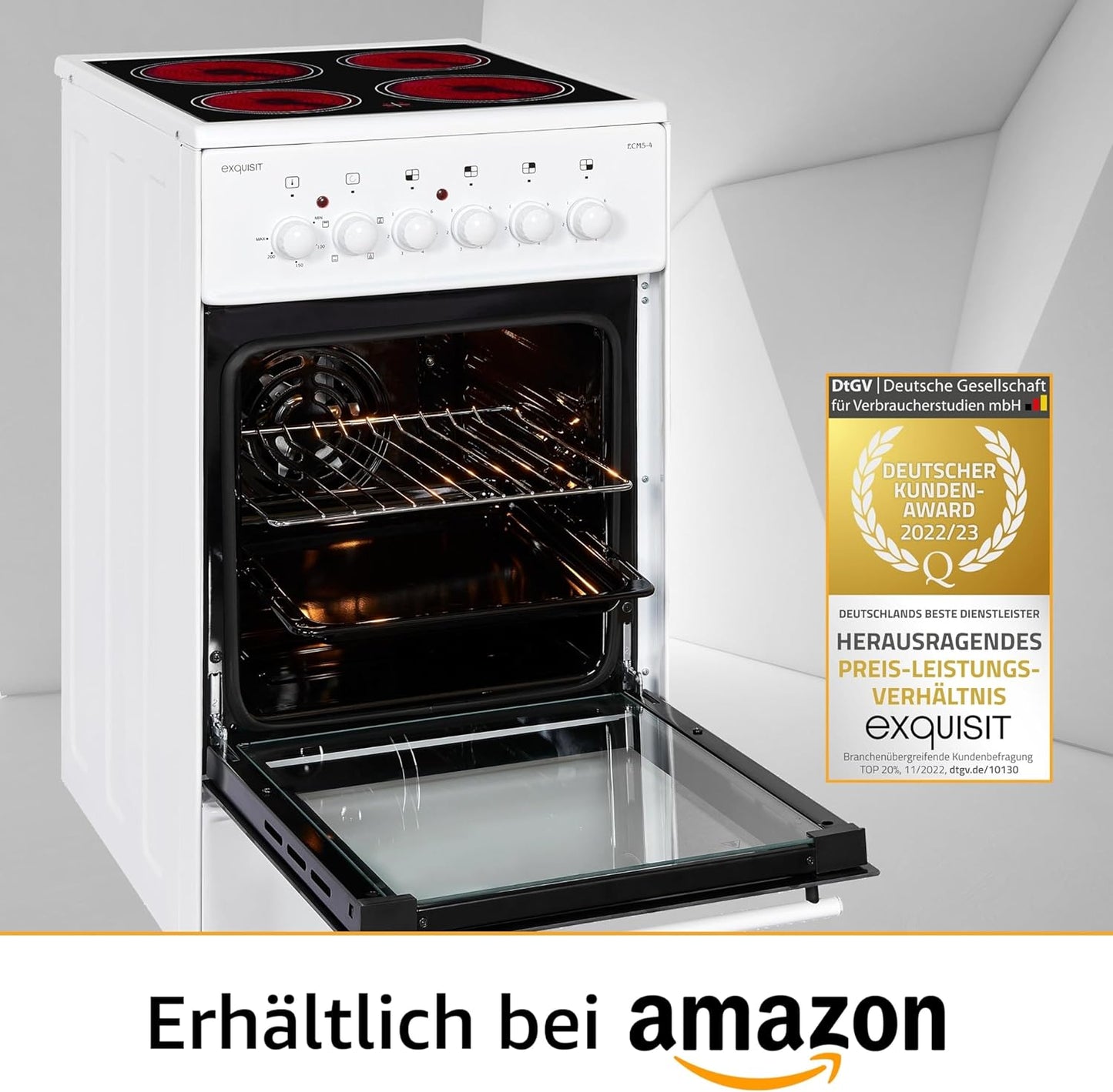 Exquisit ECM 5-4 Cuisinière Blanc Plaque Avec Zone À Induction a - Fours Et Cuisinières (Cuisinière, Blanc, Rotatif, Devant, Plaque Avec Zone À Induction, Verre-Céramique)