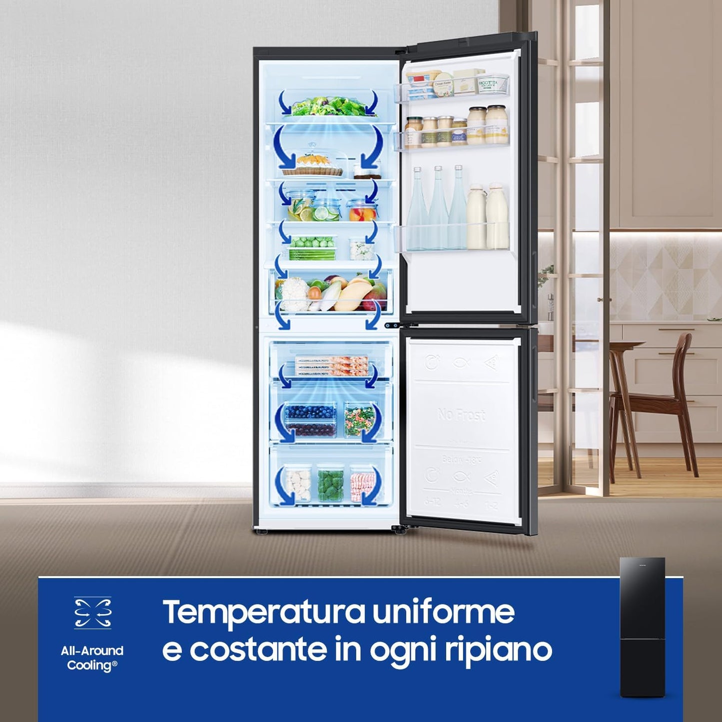 R�FRIG�RATEUR COMBIN� 344L CLASSE E 185CM NO FROST NOIR