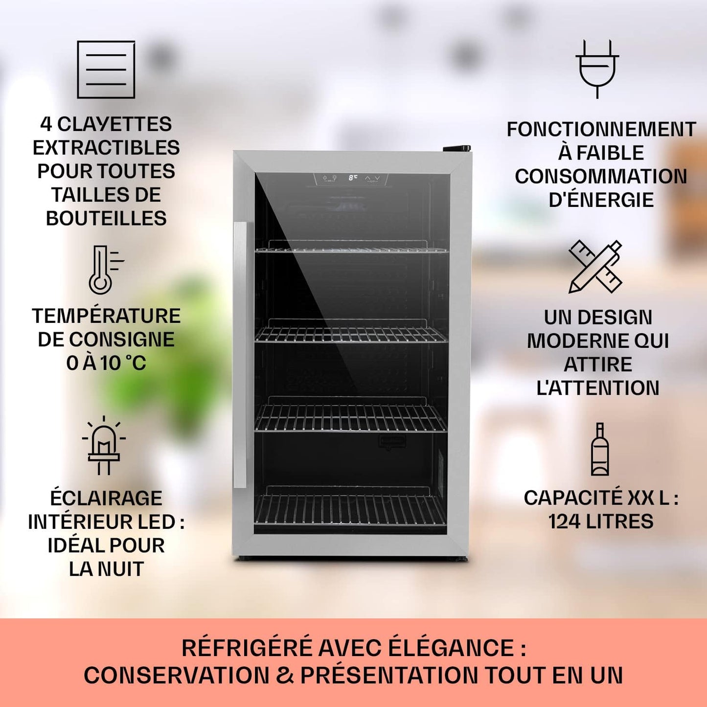 Mini Frigo De Chambre Et Bureau Pour Boisson, Petit Frigo Silencieux, Refrigerateur Mini Bar 124L, Petit Réfrigérateur Camping, Étagères Réglables Pour Le Vin, Cannette, Beer Fridge4